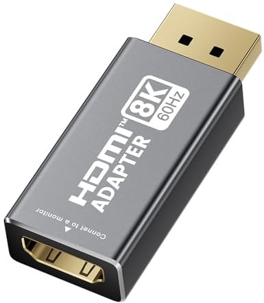 XAOSUN DisplayPort auf HDMI Adapter, 8K@60Hz Unidirektionaler DP auf HDMI Adapter, Vergoldeter Display-Port 1.4 auf HDMI2.1 Kompatibel für HP, HDTV, AMD, NVIDIA, Dell, GPU, Projektor, PC, Desktop