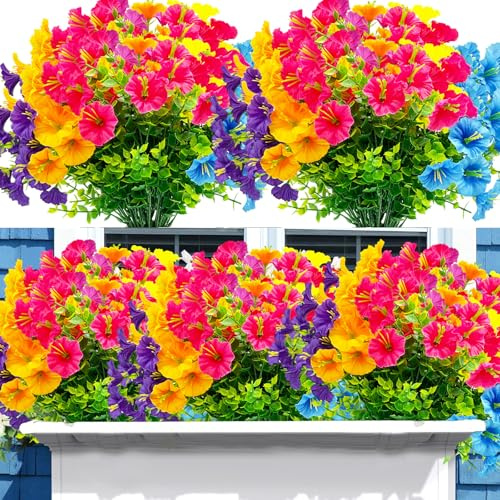 Jadeunm 6 Bündel Künstliche Blumen Balkon Kunstblumen Wetterfest | Kunstpflanzen Außen Künstliche Balkonpflanzen Kunstpflanzen Außenbereich UV-beständig für Balkon Dekoration, Garten, Outdoor