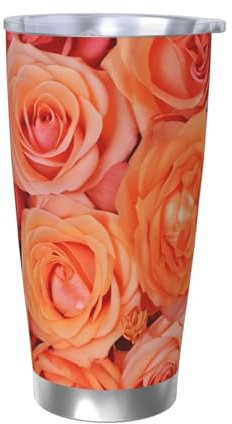 Orange Rose 20oz Car Cup Thermos Cup | Double Wall Travel Mug with Spill-Proof Lid | Perfect for Hot & Cold Drinks | Office, Camping, Household & More