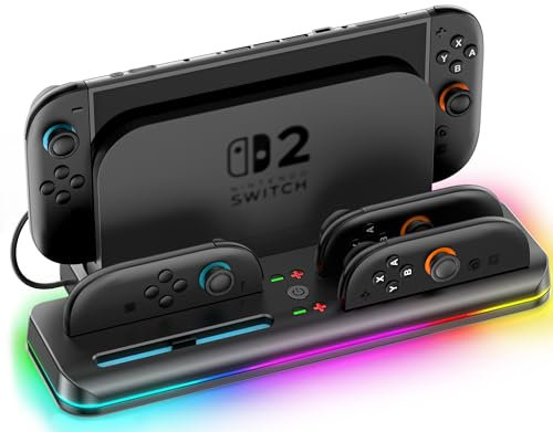 Station d’Accueil de Charge Switch 2 avec Câble de Charge pour Console de Jeu Nintendo, Station de Charge Joycon 2 pour 2,5 Heures, Accessoires de Chargeur SW2 Joycon(Pas pour la 1ère Génération)