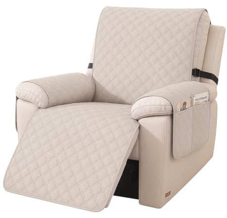 YSTELLAA Sesselschoner Für Relaxsessel Großer 1 Sitzer, Sesselschoner rutschfest Mit 2 Verstellbaren Riemen, Sesselbezug Wasserdicht Anti-Flecken, Sesselüberwurf Für Möbelschutz, Beige