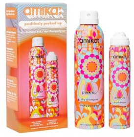 amika positively perked up dry shampoo spray duo - includes perk up talc-free dry shampoo travel size + full size - helps absorb oil, reduce odour + boost volume (2 pieces)