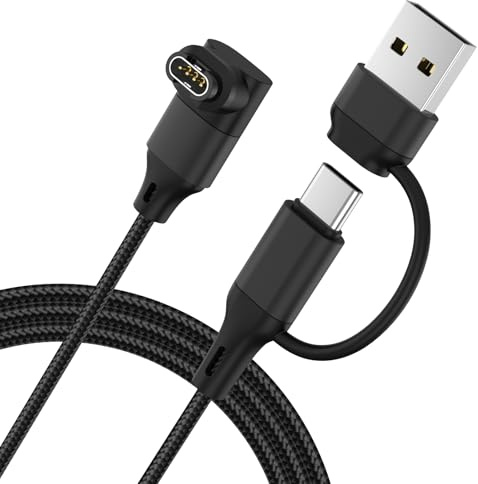 2-in-1 USB-C Charging Cable for Garmin Watch,Braid Nylon USB Charger Power Cord for Garmin Fenix 8 E 7 7X 7S 6 Solar,Forerunner 970 965 955 945 570 265 255 245 165 55,Vivoactive 6 5 4 (Black, 1m)