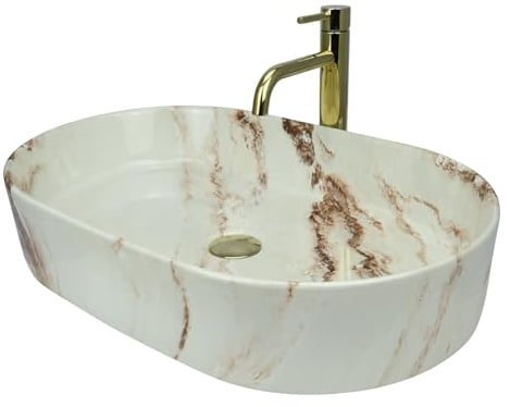 GTM Design Aufsatzwaschbecken Glanz Modern Waschbecken ohne Hahnloch - Elegant Aufsatzwaschbecken Oval für Badezimmer und Gäste WC - nur Bad Waschbecken - Modell 18
