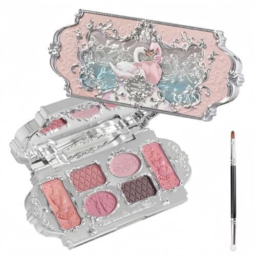 Swan Ballet 6-farbige Make-up-Palette, Lidschatten, Rouge, Hervorhebung und Kontur, Flower Know Make-up-Palette mit 4 matten + 2 schimmernden neutralen Farbtönen (A)