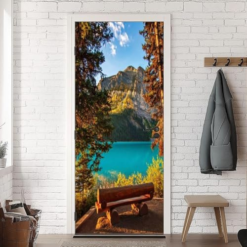 TACOKI Türtapete Selbstklebend Türposter Landschaft Türbekleben Berge Türbilder, 3D Effekt Fototapete Türfolie Poster Türaufkleber Wandtattoo Tür Dekoration Stickers 88x200 cm v7915
