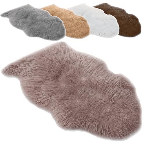 Andreas Dell Schaffell Teppich Echtes Lammfell 100% Naturfell Weicher Sheepskin Teppich, Flauschiger Schafspelz als Bettvorleger, Sitzfell Deko Fell für Sofa & Wohnzimmer (Taupe, M: 90 bis 100cm)
