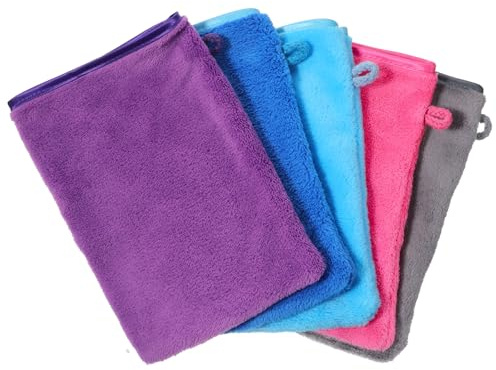 TIESOME 5 stycken mikrofibertvättlappar, 15 x 20 cm tvättlappar ansikte 5 färger, supermjuka tvätthandskar flanell, vattenabsorption, tvätthandske för bad, sminkning, ansiktstvätt