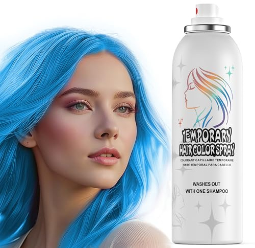 Spray de color temporal para el cabello | 150ml Spray instantáneo para el cabello para adultos y niños | Formula lavable y antiadherente, suave, color azul | Halloween, Cosplay, Fiesta de disfraces