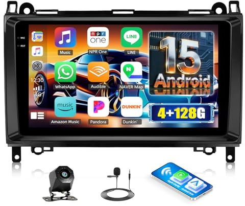 4G+128G GOHHDL Android15 Autoradio für Mercedes Benz A/B Class W169 W245 B200 W639 Vito Viano W906 Sprinter Carplay Android Auto, 9 Zoll Bildschirm mit GPS WLAN BT FM/RDS EQ SWC Rückfahrkamera