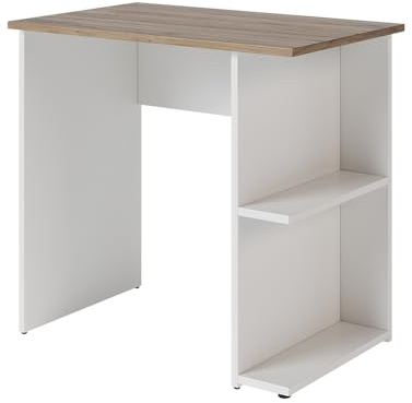 Vicco Schreibtisch Simple, Weiß/Artisan, 80 x 50 cm, mit Zwei Ablagen zur organisierten Aufbewahrung