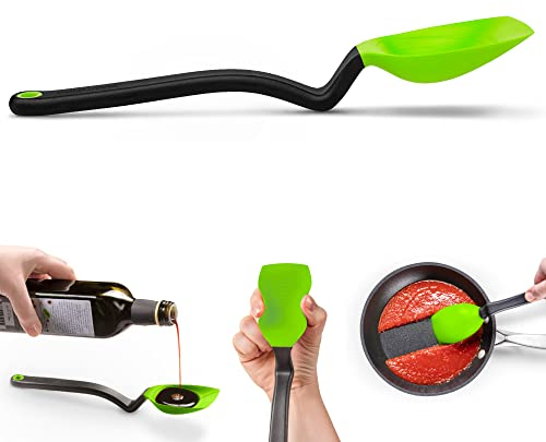 Dreamfarm Supoon - Cuchara multifuncional de silicona antiadherente con líneas de medición para sentarse y cocinar, utensilio de cocina, color verde