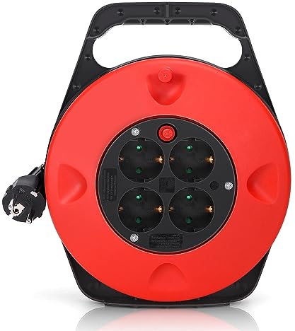 Aigostar Kabeltrommel 4-fach Kabelbox mit Steckdosen Thermoschutz-Schalter Leitungsroller für den Innenbereich, 15m