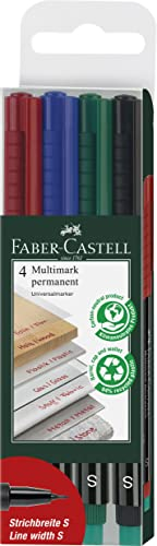 Faber-Castell 152304 - Marker MULTIMARK permanent, Stärke: S, 4er Etui, Inhalt: je 1x rot, blau, grün, schwarz