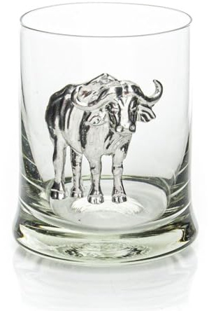 Ngwenya Glass Fair Trade Whiskey Tumbler Pewter Buffalo [C-04-P]