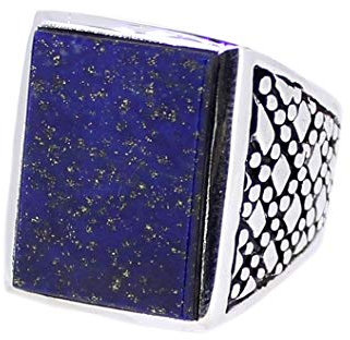 Budawi® Herrenring aus 925 Sterling Silber mit eckigem Lapislazuli – Ringgröße 64 – massiv & edel | Tiefblauer Edelstein mit Pyrit | Lieferung in Geschenkschachtel