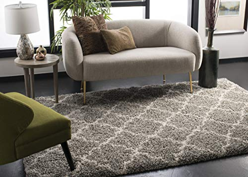 SAFAVIEH Hudson Shag Collection Area Rug - 7' Square, Grey & Ivory, Moroccan Trellis Design, Non-Shedding & Easy Care, 2-inch Thick Ideal for High Traffic Areas in Living Room, Bedroom (SGH282B)