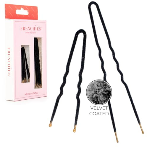 Frenchies Velvet Coated French Hair Pin, Non Slip, 20 Count, Black