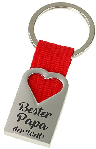 Bester Papa Vater der Welt Schlüsselanhänger Herz aus Metall und rotem Polyester-Band