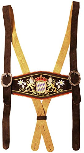 German Wear Hosenträger für Trachten Lederhosen mit Bayerischem Wappen-stickerei, Farbe:Dunkelbraun