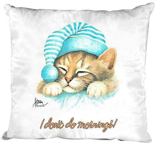 Kissen Dekokissen mit Print Katze Cat schlafend I Don´t do Mornings KA057 Farbe weiß