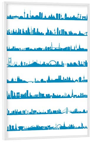 artboxONE Poster mit weißem Rahmen 90x60 cm Städte 16 Metropolen in Petrol Türkis - Bild Petrol Barcelona Berlin