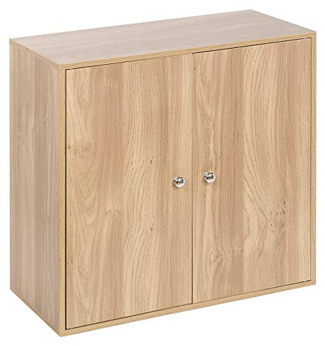 URBNLIVING 2 Tier Wooden Storage Cabinet (Oak Unit + Oak Doors)