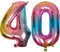 DIWULI Luftballon 40 Geburtstag XL Rosa Regenbogen - Folienballon 40, Zahl 40 Ballon 40 Jahre, Geburtstagsdeko 40. Geburtstag Party-Deko Junge Mädchen, Zahlen-Ballon Groß Dekoration, Zahlen-Luftballon