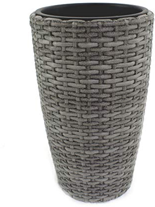 DARO DEKO Rattan Blumentopf hoch rund Ø 37cm x 60cm anthrazit