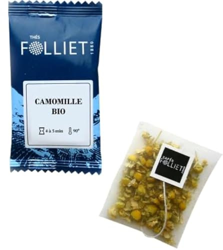 CAFÉS FOLLIET - Infusion Bio - Camomille - Sans théine & Sans conservateurs - Relaxation & Sommeil - Sachets d'origine végétale - 24 Sachets