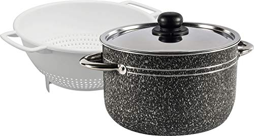 Berger Stone Rock Pasta Topfset 3-tlg │ Topf + Deckel + Sieb zum Nudelnkochen │ Kochgeschirr Alu Topf Kochen Camping Kochgeschirr für Küche Wohnwagen Topf Kochen Essen Topf Set Camping Topf
