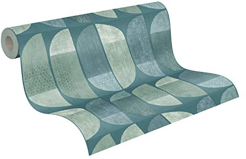 A.S. Création Vliestapete Geo Nordic geometrische Tapete 10,05 m x 0,53 m blau grün 375313 37531-3