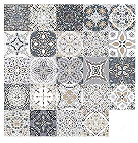 24pcs Adesivi per Piastrelle, Autoadesivi Impermeabile Adesive Marocchino retrò Stile per Piastrelle Trasferimenti Fai da Te Adesivi per Cucina Bagno Decorazioni(24PCS,15 x 15 cm)