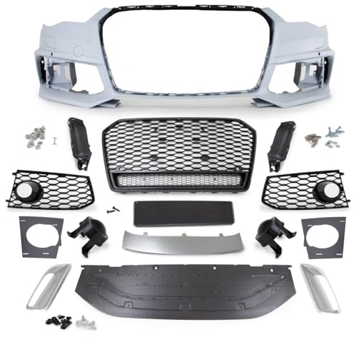 DM Autoteile 4324 Sport-Stoßstange vorne + Wabengrill schwarz glanz kompatibel für Audi A6 4G ab 2014-2018 kein RS6