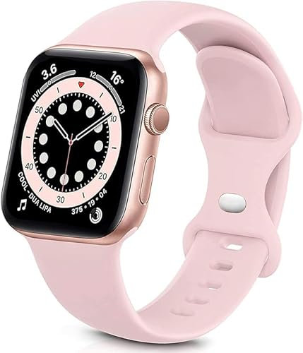 Sichen Bracelet Compatible avec Watch 38mm 40mm 41mm 42mm 44mm 45mm, Silicone de Remplacement Bracelet Compatible avec iWatch SE Series 8 7 6 5 4 3 2 1,38mm/40mm/41mm S/M,Sable Rose