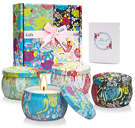Duftkerzen Geschenkset, 4 * 4.4 Oz Natürliches Sojawachs Kerzen Duftkerze Set, Duftkerze Geschenk für Frauen Freundin am Weihnachten,Geburtstag, Valentinstag, Hochzeiten