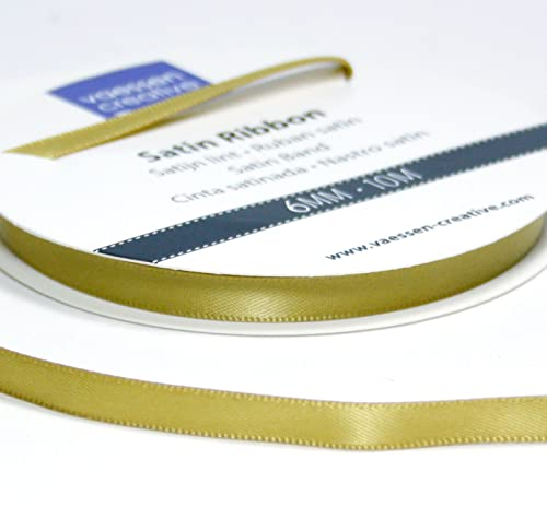 Vaessen Creative Satinband, Gold, 6 mm x 10 m Doppelsatinband, Schleifenband, Dekoband, Geschenkband, Stoffband für Hochzeit, Taufe und Geburtstagsgeschenke