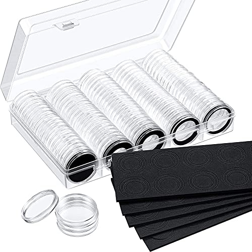 Dulcicasa Lot de 100 Capsules de 30 mm et 5 Tailles (17/20/25/27/30 mm) avec boîte de Rangement pour pièces de Monnaie (Noir)