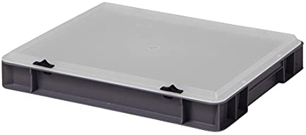 1a-TopStore Design Eurobox Stapelbox Lagerbehälter Kunststoffbox in 5 Farben und 16 Größen mit transparentem Deckel (matt) (grau, 60x40x6 cm)