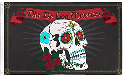 AZ FLAG - Flagge Pirat Dia de los muertos - 90x60 cm - Tag der Toten Totenkopf Fahne 100% Polyester mit Messing-Ösen - UV-beständig - Vives Farben - 50g