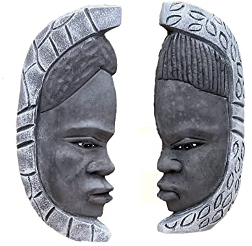stoneandstyle 2er Set afrikanische Wandreliefs Loango Kongo Steinguss frostfest wetterfest