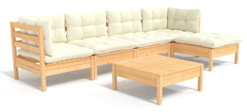vidaXL 6-TLG. Garten-Lounge-Set mit Creme Kissen Kiefernholz