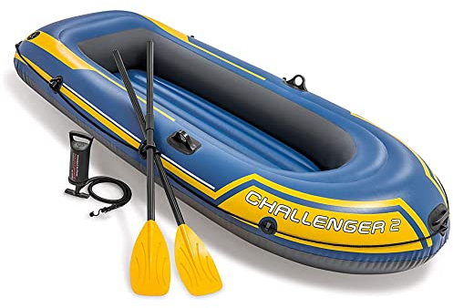 com-four® Ruderboot-Set für 2 Personen - Schlauchboot mit Paddeln und Pumpe - Luftboot mit 2 Rudern, Doppelhubpumpe - Paddelboot für Angler, Schwimmer, Taucher (2-Sitzer blau)