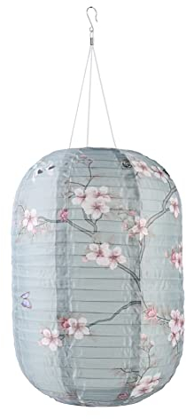 Lanterne solaire de 25,4 cm avec impression japonaise chinoise, décoration de jardin, lanterne solaire de style traditionnel, lanterne en tissu pour l'extérieur, lampes suspendues décoratives