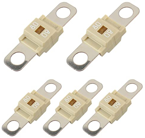 BOJACK Fusible Midi à courant élévé Bolt-on Fusible 80A Amp Blanc pour voitures, camions, véhicules de construction, bus, caravanes (lot de 5 80A)
