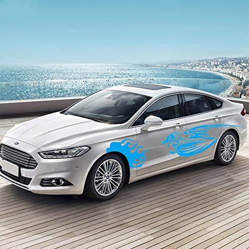 2 Stück Auto Aufkleber Karosserie Seitenaufkleber Racing Dekorativer Drache Aufkleber,Universal Wasserfester Autoaufkleber (Blau)
