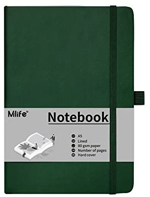 Mlife A5 Journal Notizbuch, 192 Seiten, Hardcover mit elastischem Verschlussband und Falttasche (Grün)