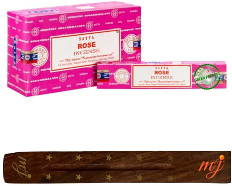 Satya Nag Champa Original Bâtons d'encens Rose avec porte-encens, boîte complète, pour l'aromathérapie, le spa, le yoga, les mariages, la méditation, la guérison, la positivité et la relaxation