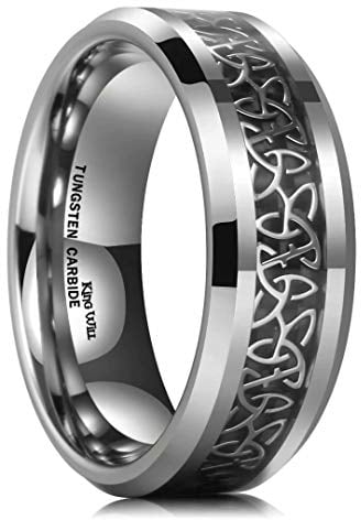 King Will Classic Tungsten Carbide Ring Inlay Celtic Knot 8mm Wedding Band for Men Engagement Ring Comfort Fit 9.5