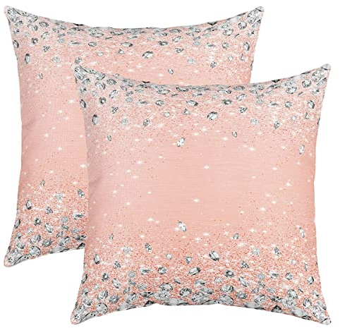 Loussiesd Glitter Diamant Umkehrbar Kissenbezüge 45x45cm Rosa Kissenbezug Home Dekor (Kein Glitzer Kein Paiquin) Square Kissenhülle 2er Set Kissenbezüge Traumhaft Kopfkissenbezug